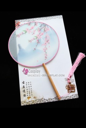 Quạt Mỹ Nhân Tròn - Hoa Đào Và Linh Lung Tháp