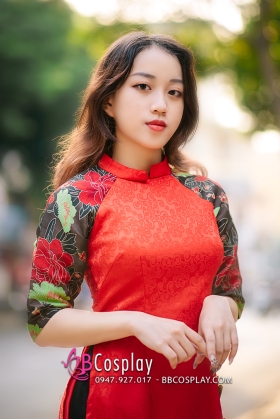 Áo Dài Gấm Đỏ Có Hoa Áo Dài Cách Tân