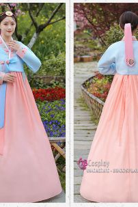 Đồ Hanbok Hàn Áo Xanh Váy Carot Viền Carot Thêu Hoa
