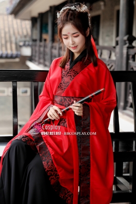 Trang Phục Hằng Nga Đỏ Đen Viền Gấm