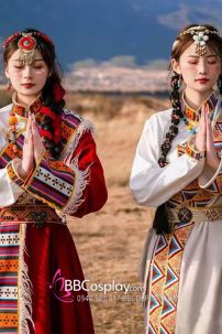 Trang Phục Tây Tạng Mông Cổ Đỏ Viền Lông