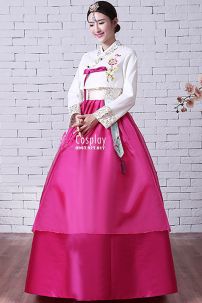 Đồ Hanbok Hàn Quốc Áo Thêu Váy 2 Tầng Hồng