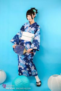 Kimono Yukata Xanh Hoa Trắng