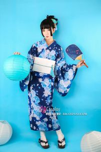Kimono Yukata Xanh Hoa Trắng
