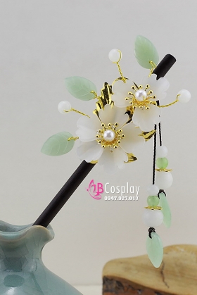 Trâm Cài Hoa Đào Trắng - Tua Rua Ngắn