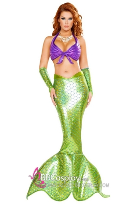 Đồ Công Chúa Tiên Cá Ariel Áo Tím Đuôi Xanh Liền Thân