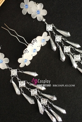 Set Trâm Cài Hoa Trắng Nhụy Xanh