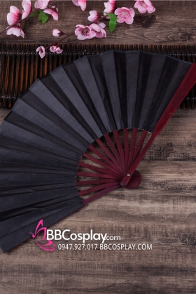 Quạt Xếp Trơn Cán Gỗ Đen Trơn