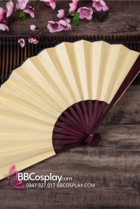 Quạt Xếp Trơn Cổ Trang Màu Vàng Cán Gỗ