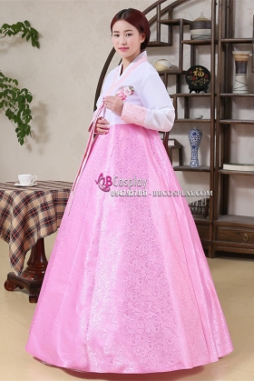 Cho Thuê Hanbok Giá Rẻ Áo Trắng Váy Hồng