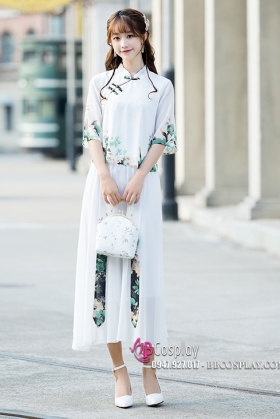 Đồ Nữ Sinh Dân Quốc - Màu Trắng Hoa Xanh