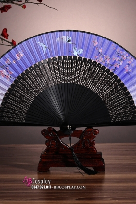 Quạt Xếp Nhật Hạc Xanh Tím