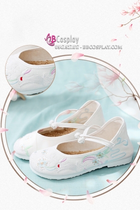 Giày Thêu Bạch Thố Màu Kem - Đế Bằng 2Cm Size 39