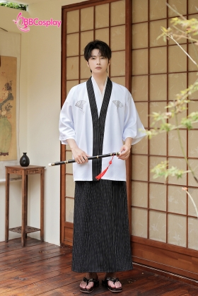Samurai Kimono Nam Trắng Viền Đen