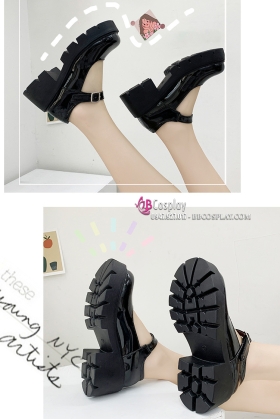 Giày Lolita Đen Bóng Đế Cao Size 38