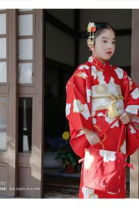 Kimono Bé Gái Đỏ Hoa Đào (HÀNG ORDER)