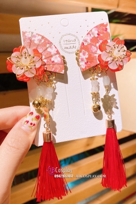 Kanzashi Cài Tóc Nhật Quạt Đỏ