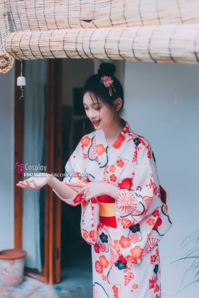 Áo Yukata Mẫu Đơn Tone Cam Hồng