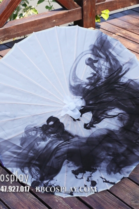 Dù Vải Cổ Trang Rồng Đen Nền Trắng (Size 90Cm)