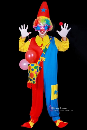 Trang Phục Chú Hề Áo Liền Thân  Xanh Đỏ Hoạ Tiết Ngôi Sao Vui Nhộn