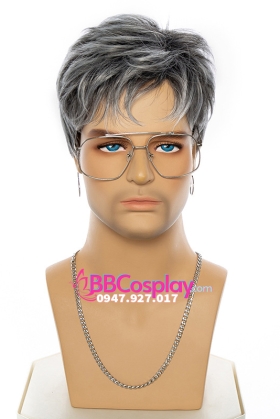 Tóc Giả Nam Thời Trang Xám Line Trắng