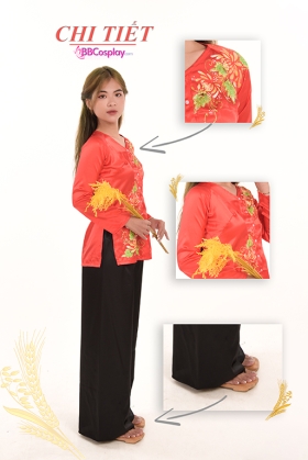 Áo Bà Ba Đỏ Phi Hoa Lúa