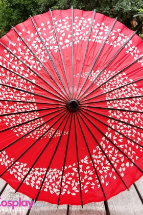 Dù Giấy Wagasa Nhật Bản Đỏ Cánh Hoa 2 Xoáy