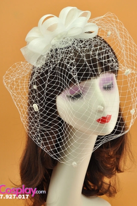 Nón Cocktail Cổ Điển Nơ Lưới - Màu Trắng