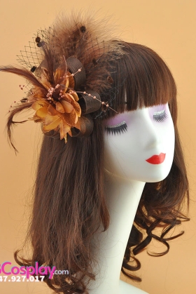 Nón Cocktail Cổ Điển Dạng Lông Vũ - Màu Vàng Nâu