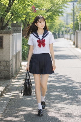 Đồ Seifuku Nữ Sinh Nhật Áo Trắng 2 Sọc - Váy Xanh Đen Cơ Bản
