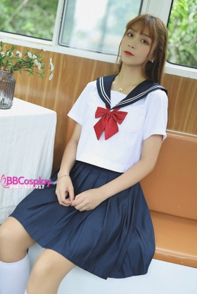 Đồ Seifuku Nữ Sinh Nhật Áo Trắng 2 Sọc - Váy Xanh Đen Cơ Bản