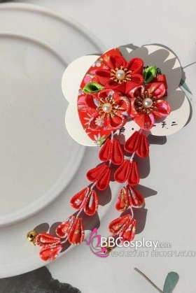 Kanzashi Phụ Kiện Cài Nhật Bản Nhiều Màu - Đỏ Rẻ Quạt