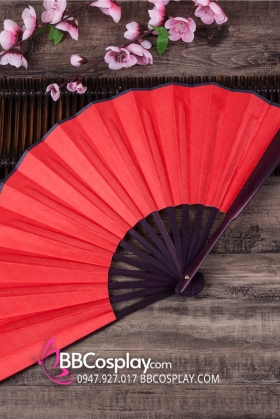 Quạt Xếp Trơn Cán Gỗ Mẫu Đỏ