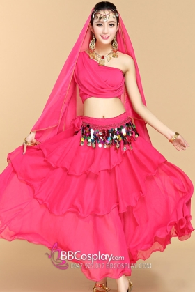 Trang Phục Múa Bụng Belly Dance Vai Chéo Màu Hồng