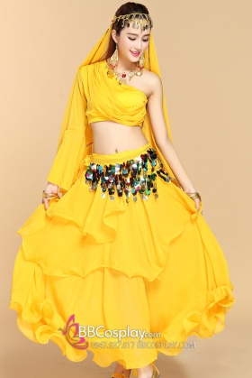 Trang Phục Múa Bụng Belly Dance Vai Chéo Màu Vàng