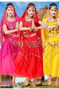 Đồ Ấn Độ Đỏ Tay Ngắn Váy Kim Tuyến