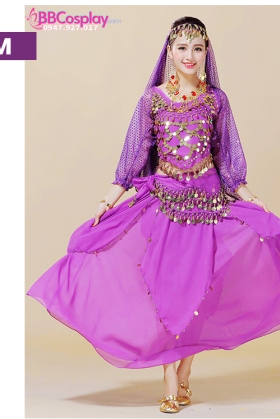 Trang Phục Cô Dâu Ấn Độ Tím Tay Dài Váy Nhọn