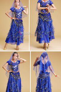 Đồ Múa Bụng Màu Xanh Sapphire Tay Dài Váy Kim Tuyến Rũ Mẫu Mới 2023
