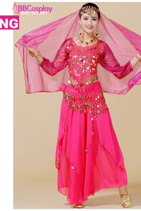 Trang Phục Cô Dâu Ấn Độ Hồng Sen Tay Dài Váy Nhọn