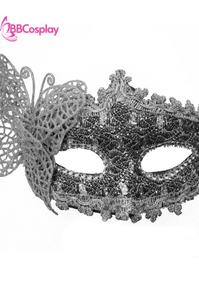 Mặt Nạ Nửa Mặt Ren Cài Bướm - Màu Bạc  Xám