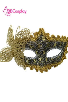 Mặt Nạ Nửa Mặt Ren Cài Bướm - Màu Đen Vàng