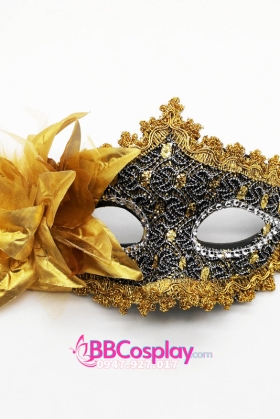 Mặt Nạ Nửa Mặt Ren Cài Hoa - Màu Đen Vàng