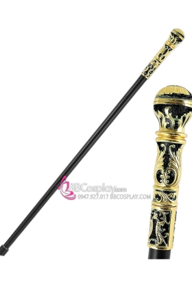 Gậy Quý Tộc Đầu Tròn Trạm Khắc Hoa Văn Đơn Giản - Vàng Đen