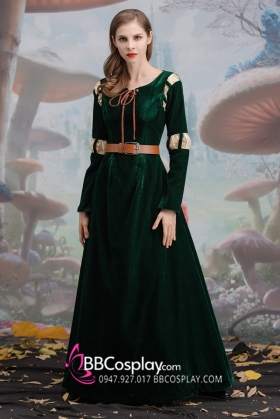 Trang Phục Merida - Nhung Xanh Rêu Phối Ren Tặng Kèm Thắt Lưng