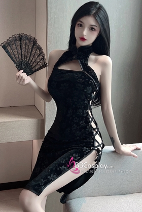 Sườn Xám Đen Gấm Sexy