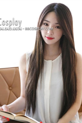 Tóc Giả Chẻ Ngôi Giữa Nâu Đậm 70Cm