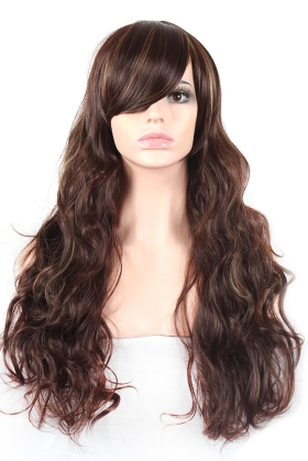 Tóc Giả Nâu Xoăn Móc Line Vàng 65Cm