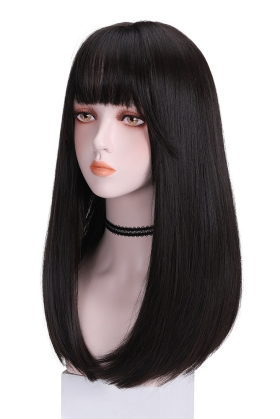 Tóc Giả Nâu Socola/Đen Mái Thưa Cúp Nhẹ 65Cm