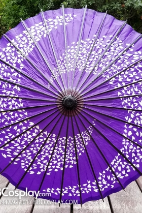 Dù Nghệ Thuật Wagasa Nhật Bản Tím 2 Xoáy Cánh Hoa