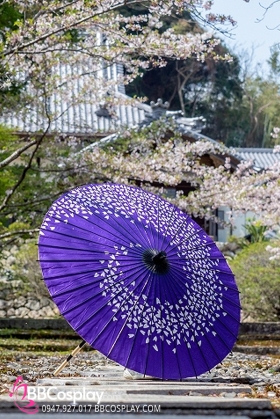 Dù Nghệ Thuật Wagasa Nhật Bản Tím Cánh Hoa Lốc Xoáy